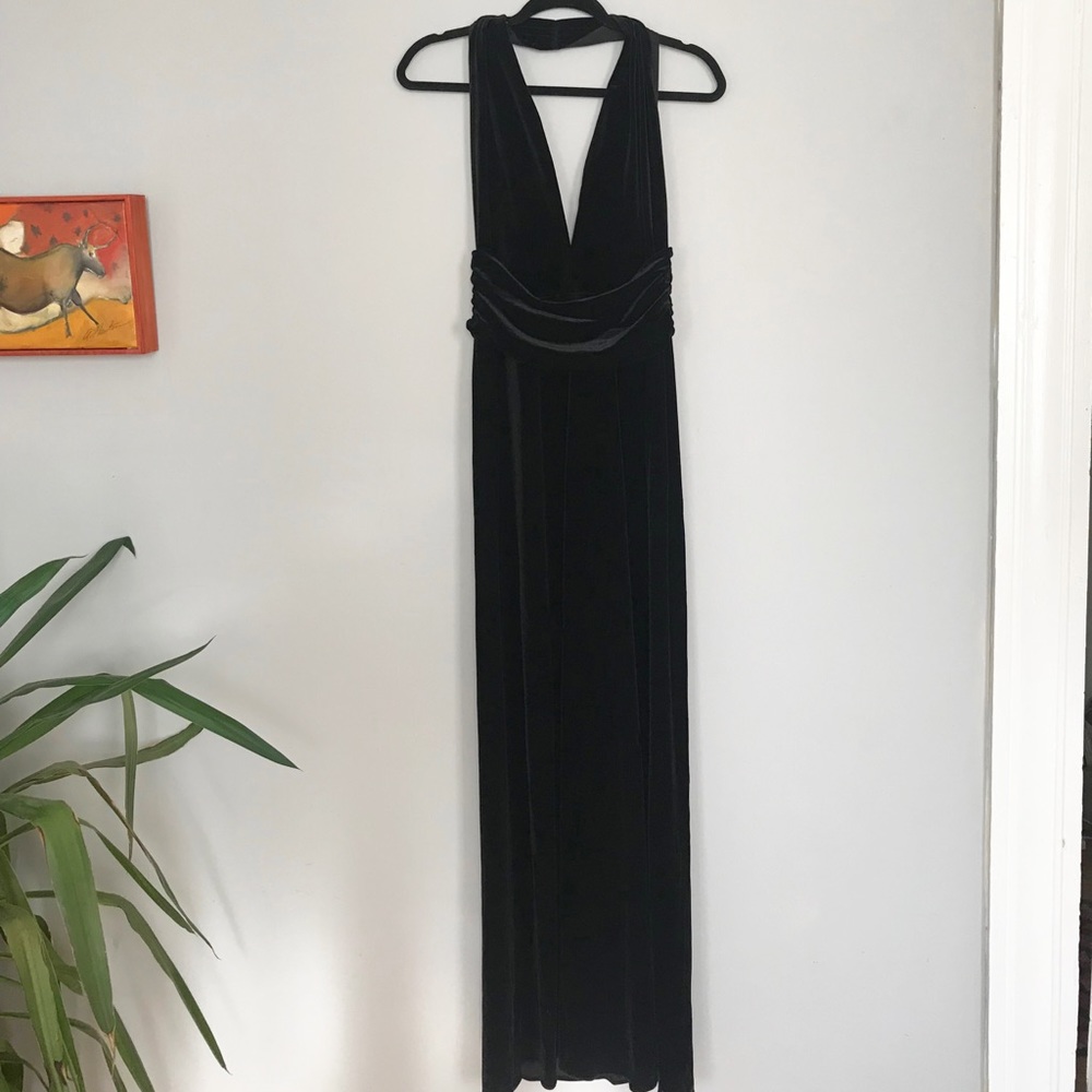 Laundry Deep V-neck Black Velvet Gown